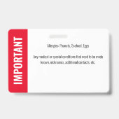 写真識別緊急アレルギーの子ID バッジ (裏面)