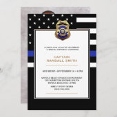 写真警察誕生日パーティブルーライン国旗 招待状 (正面/裏面)