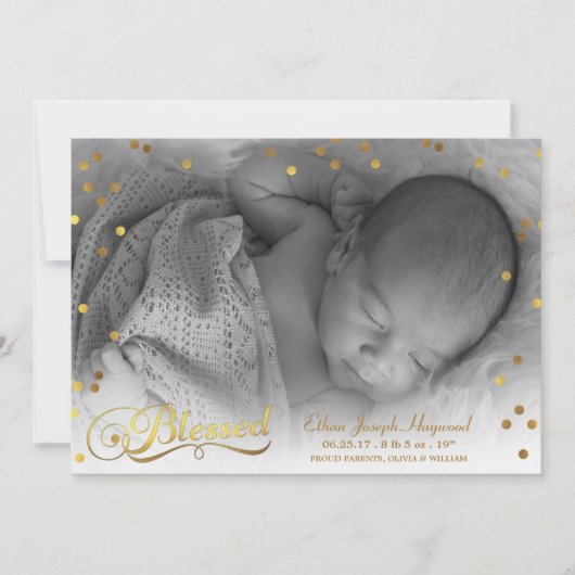 写真賛美金ゴールド紙吹雪誕生発表 案内状 (正面)