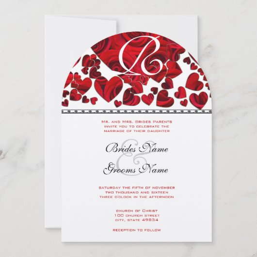 写真赤いハートバラ結婚式招待状 招待状 (裏面)