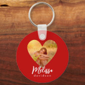 写真赤いハート枠モダン書 キーホルダー (正面)
