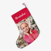 写真赤と白パーソナライズされた スモールクリスマスストッキング (裏面 (吊り時))
