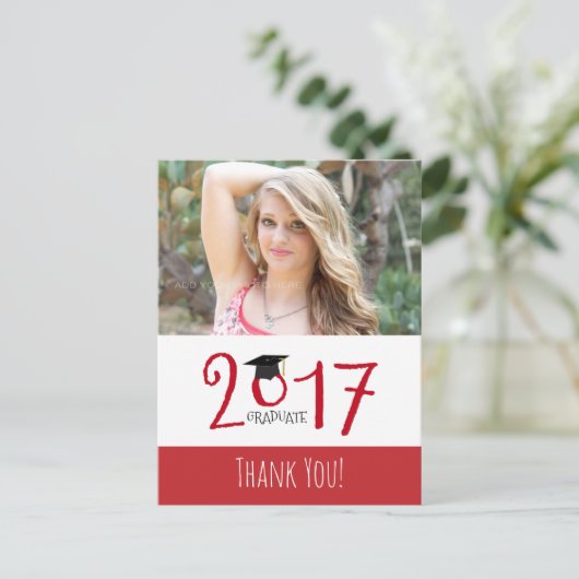 写真赤と白卒業ありがとう 案内ポストカード (スタンド正面)