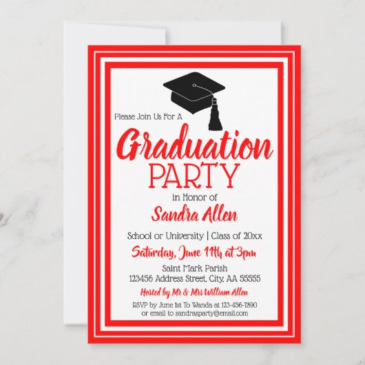 写真赤と白卒業パーティー 招待状 (正面)