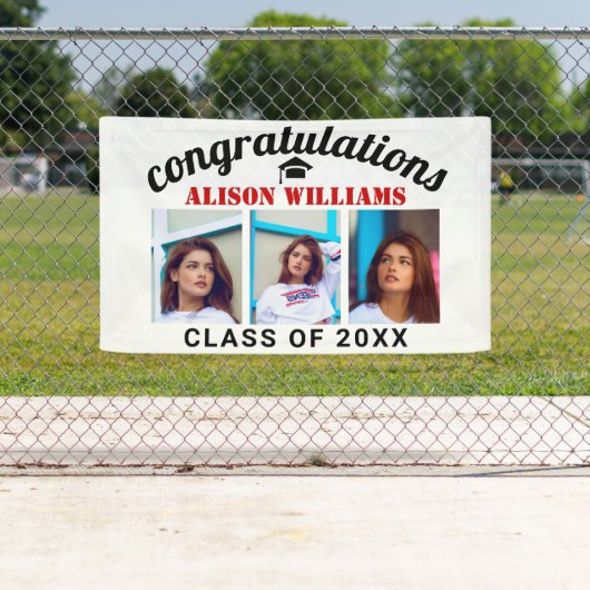 写真赤の卒業おめでとうございます 横断幕 (インサイチュ)