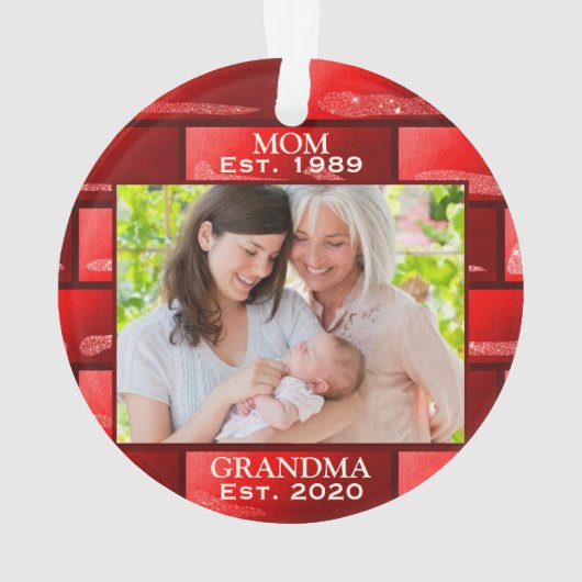 写真赤グリッター新おばあちゃんエスト。クリスマス1年 オーナメント (裏面)