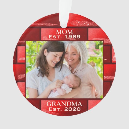 写真赤グリッター新おばあちゃんエスト。クリスマス1年 オーナメント (正面)