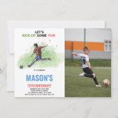 写真走付きサッカー誕生日招待状 招待状 (正面)