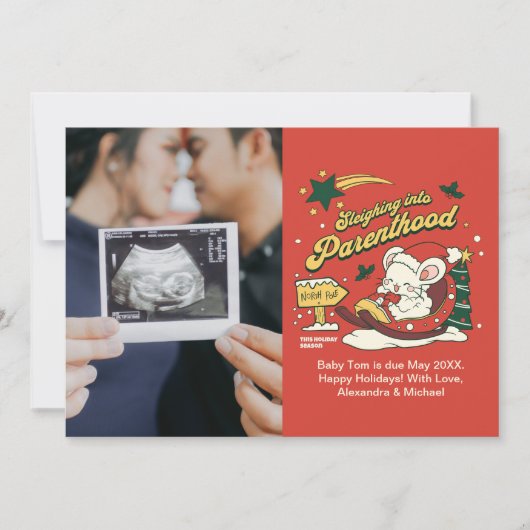 写真超音波クリスマス妊娠の発表 シーズンカード (正面)