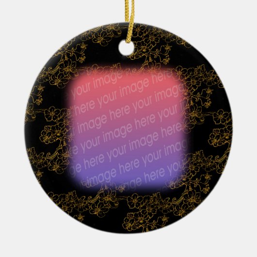 写真金ゴールドエレガントフローラデザインオーナメント セラミックオーナメント (正面)