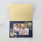 写真金ゴールドエレガントフローラブルージョイクリスマス シーズンカード (内部)