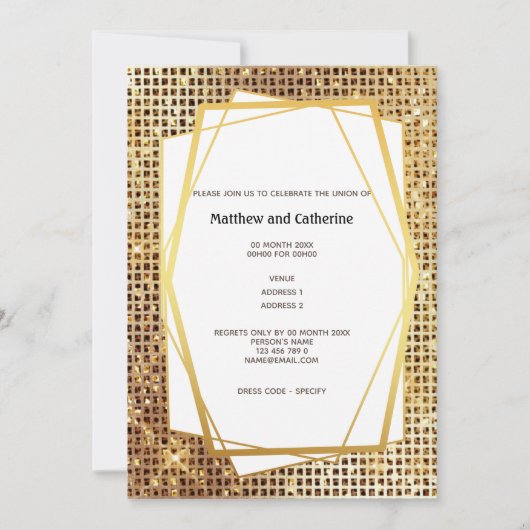 写真金ゴールドグリッター幾何学的フレームDIY予算 招待状 (正面)