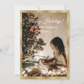 写真金ゴールドパーソナライズされたハッピーホリデーズクリスマス シーズンカード (正面)