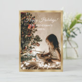 写真金ゴールドパーソナライズされたハッピーホリデーズクリスマス シーズンカード (スタンド正面)