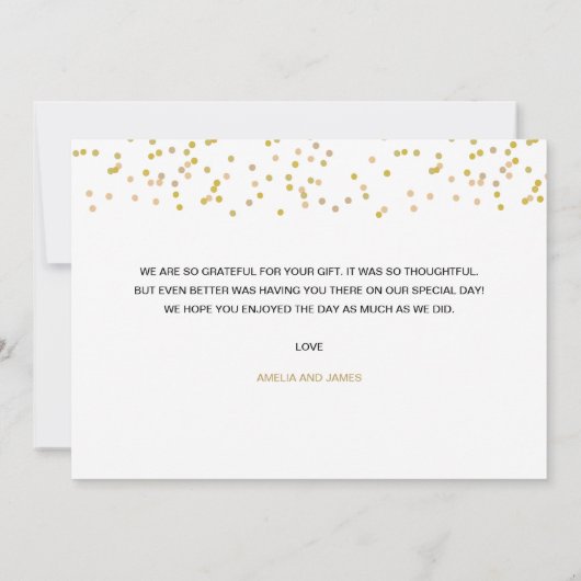 写真金ゴールドパーソナライズされた紙吹雪スクリプト サンキューカード (裏面)