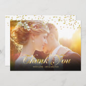 写真金ゴールドパーソナライズされた紙吹雪スクリプト サンキューカード (正面/裏面)