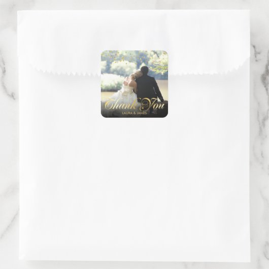 写真金ゴールドパーソナライズされた紙吹雪スクリプト スクエアシール (バッグ)