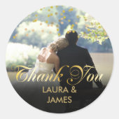 写真金ゴールドパーソナライズされた紙吹雪スクリプト ラウンドシール (正面)