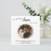 *~*写真金ゴールドリース結婚式の日付の保存 セーブザデート (スタンド正面)