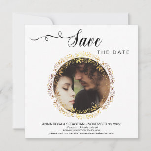 *~*写真金ゴールドリース結婚式の日付の保存 セーブザデート