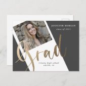 写真金ゴールド卒業写真発表用はがき ポストカード (正面/裏面)