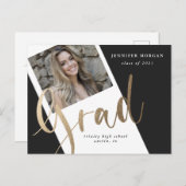 写真金ゴールド卒業写真発表用はがき ポストカード (正面/裏面)