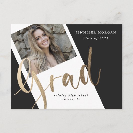 写真金ゴールド卒業写真発表用はがき ポストカード (正面)