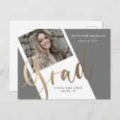 写真金ゴールド卒業写真発表用はがき ポストカード (正面/裏面)