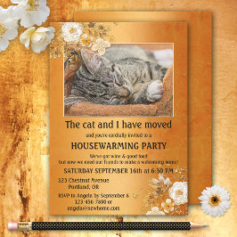 写真金ゴールド移動引っ越し祝いパーティー招待状 招待状