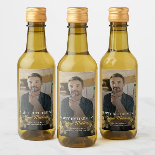 写真金ゴールド紙吹雪Happy Retirementパーティー ワインラベル (ボトル)