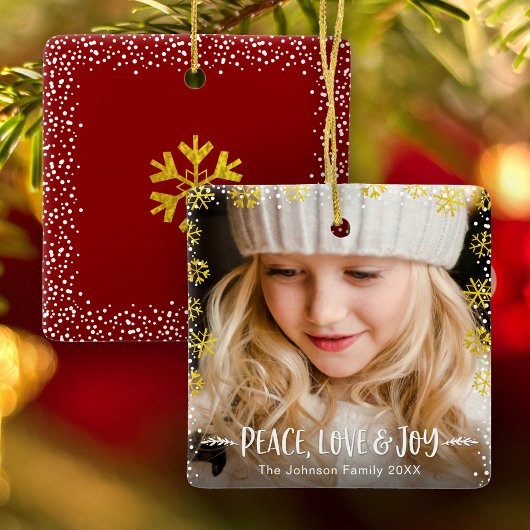 写真金ゴールド雪片ピースラブ&ジョイ記念 セラミックオーナメント