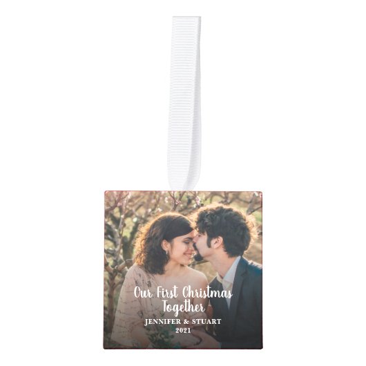 写真集めの初めてのクリスマスを作成 キューブオーナメント (正面)