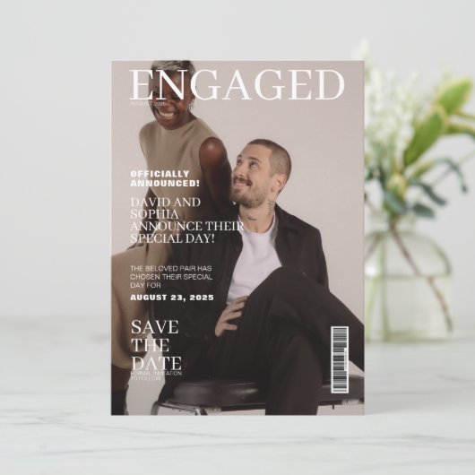 写真雑誌カバー結婚式の日付を保存 招待状 (スタンド正面)