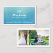 写真青水彩写真結婚ショーケース 名刺 (正面/裏面)