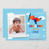 写真飛行機の誕生日の招待パイロットパーティー 招待状 (正面/裏面)