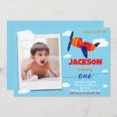 写真飛行機の誕生日の招待パイロットパーティー 招待状 (正面/裏面)