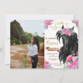 写真馬の誕生日リトル女性のカーボーイサドル 招待状 (正面)