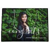 写真黒の卒業式おめでとう ラージペーパーバッグ (正面)