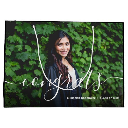 写真黒の卒業式おめでとう ラージペーパーバッグ (裏面)