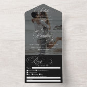 写真黒シンプルエレガントの書道結婚の オールインワン招待状 (内側)