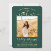 写真２枚 保護者向け 卒業おめでとう 緑と金の卒業式 案内状 (正面)