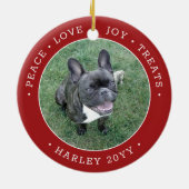 写真２枚　平和　愛　喜び　おやつ　かわいい犬　赤と白 セラミックオーナメント (裏面)