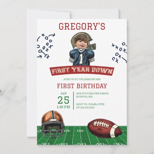 写真1年目のサッカー少年の誕生日 招待状 (正面)