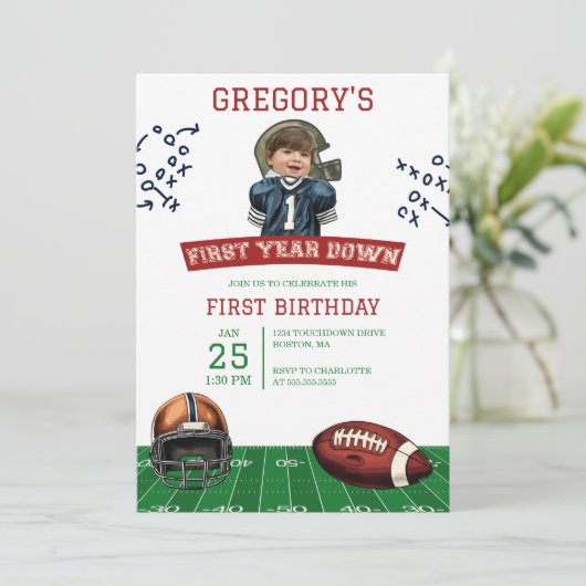 写真1年目のサッカー少年の誕生日 招待状 (スタンド正面)