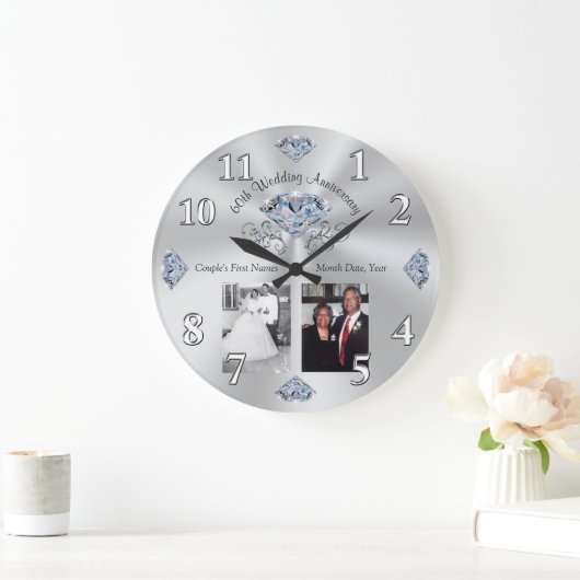 写真1枚または2枚、60年結婚記念贈り物 ラージ壁時計 (ホーム)