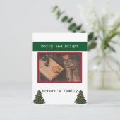 写真1枚シンプルの赤い緑のメリークリスマス シーズンポストカード (スタンド正面)