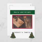 写真1枚シンプルの赤い緑のメリークリスマス シーズンポストカード (正面/裏面)