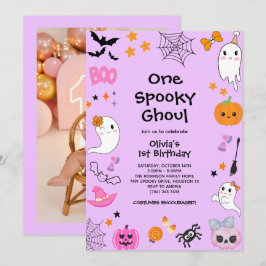写真1枚 怖いゴースト ハロウィン 誕生日1歳 招待状
