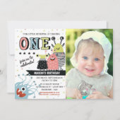 写真1歳モンスター誕生日招待状 招待状 (正面)
