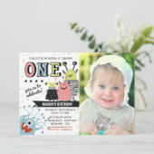 写真1歳モンスター誕生日招待状 招待状 (スタンド正面)